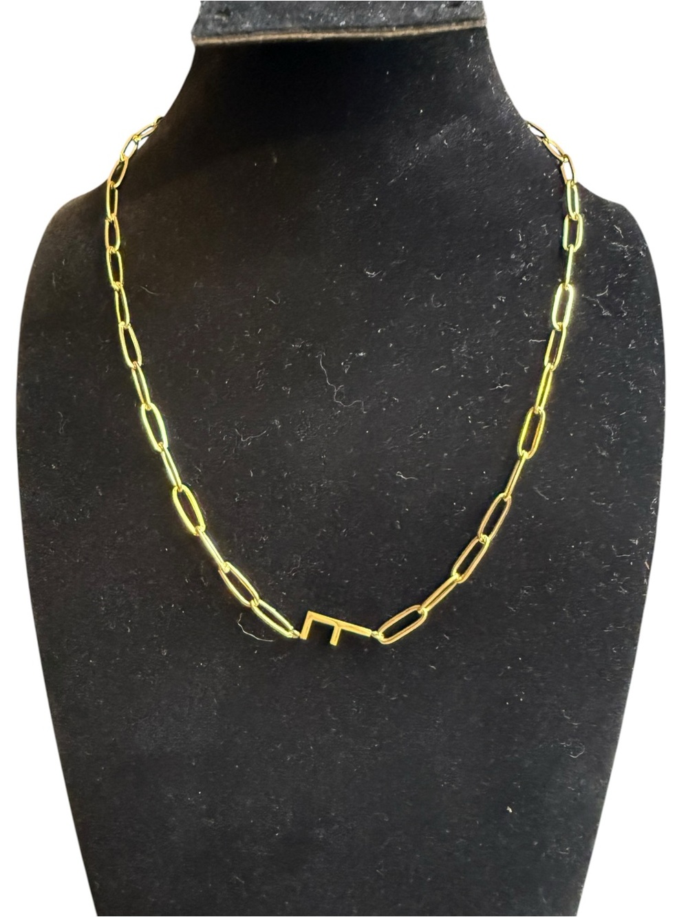 Plunder Gold-Tone Paperclip Link Necklace Initial “F”